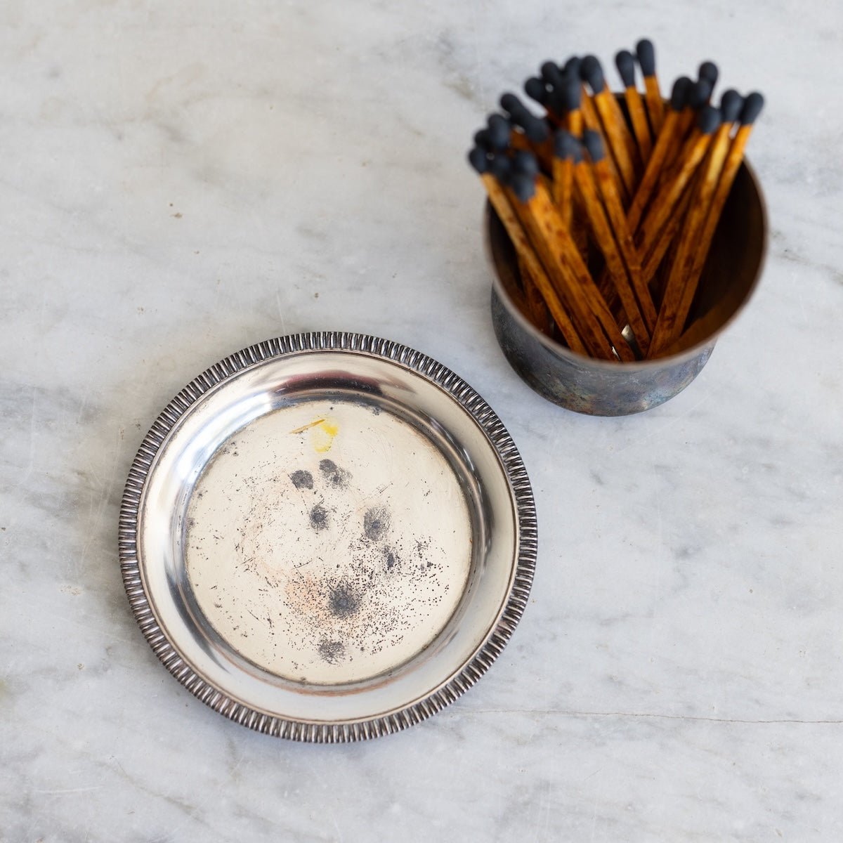 Silver Match Caddy with Silver Coaster - elsie green - Decor