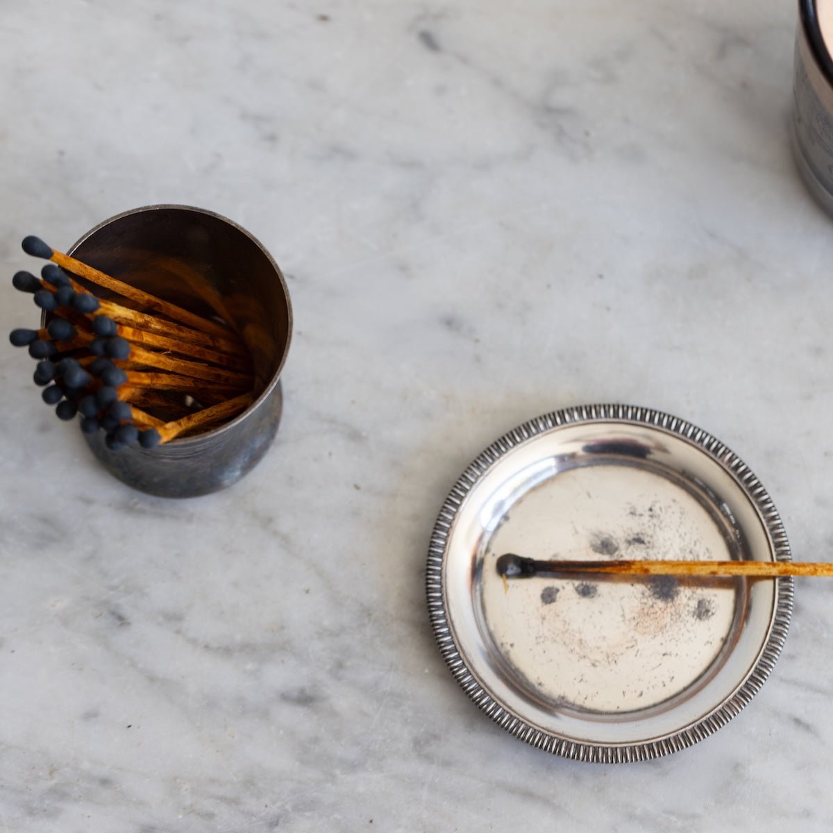 Silver Match Caddy with Silver Coaster - elsie green - Decor