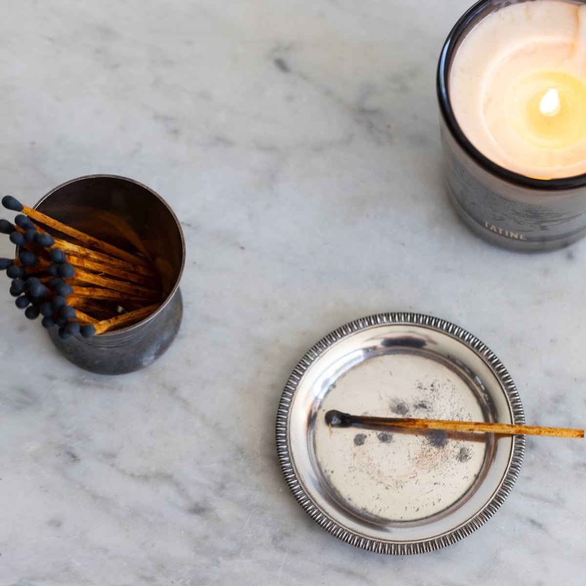 Silver Match Caddy with Silver Coaster - elsie green - Decor