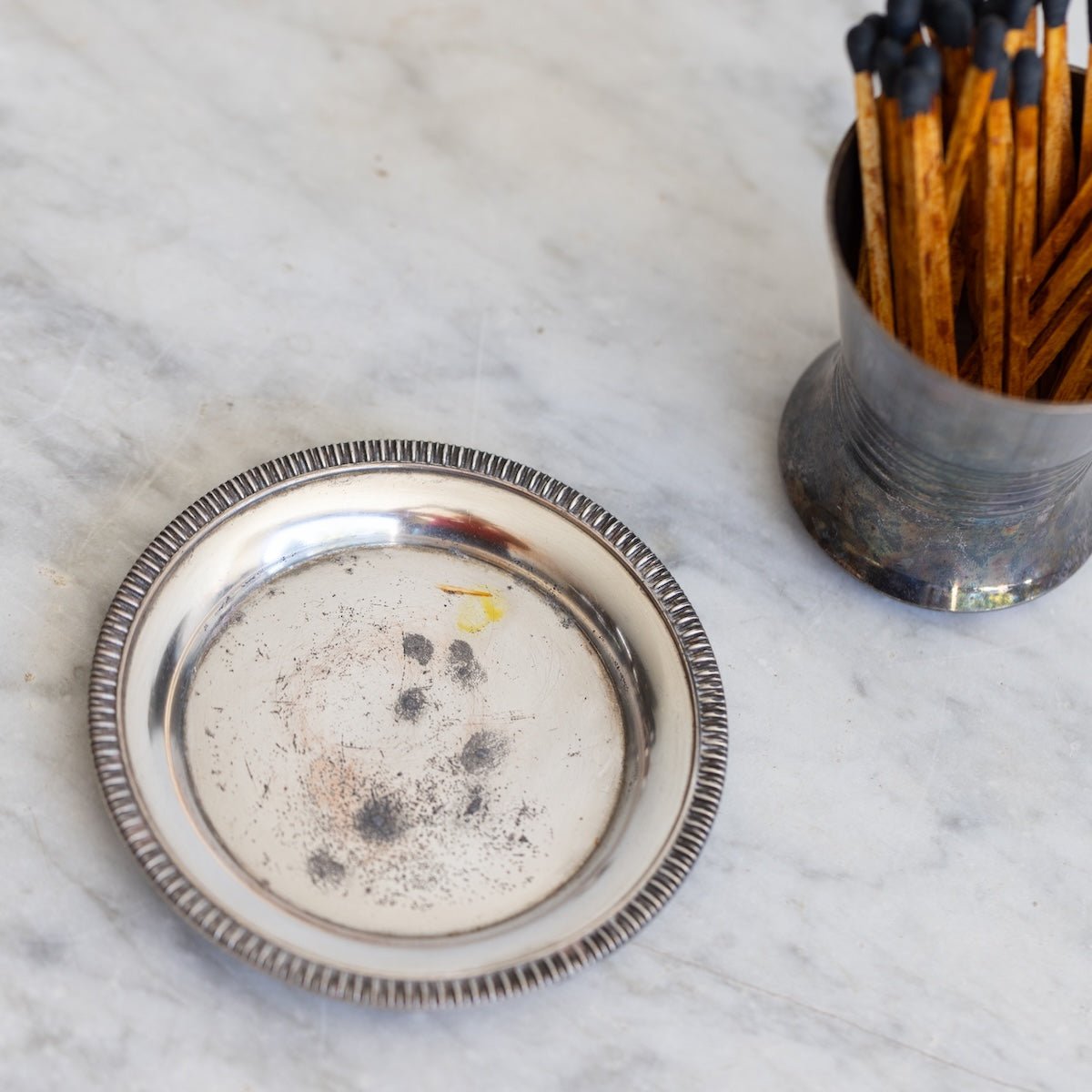 Silver Match Caddy with Silver Coaster - elsie green - Decor