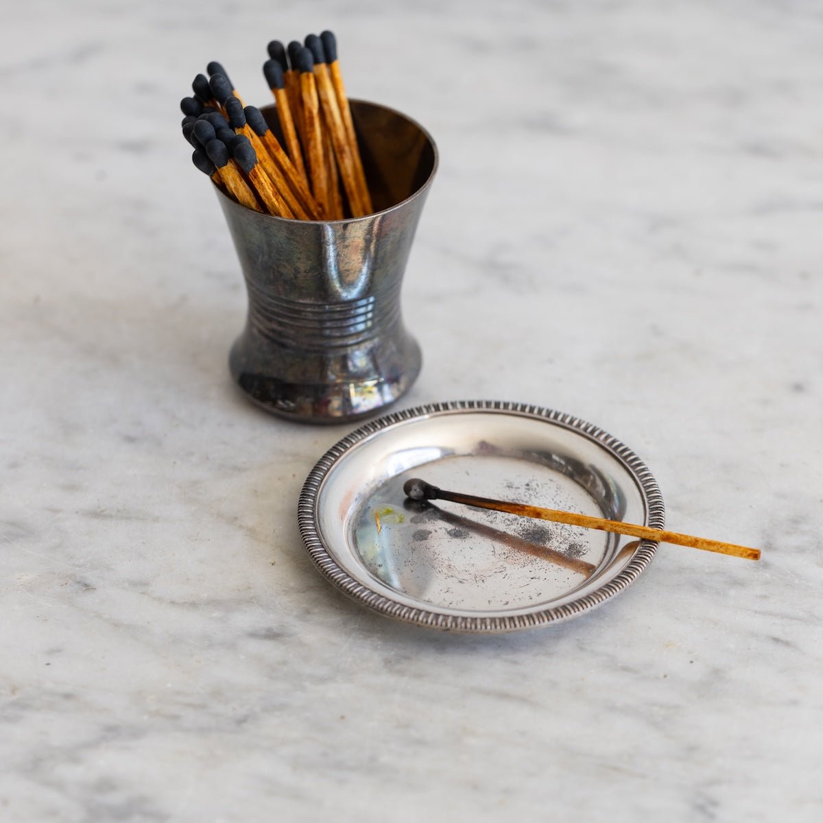 Silver Match Caddy with Silver Coaster - elsie green - Decor