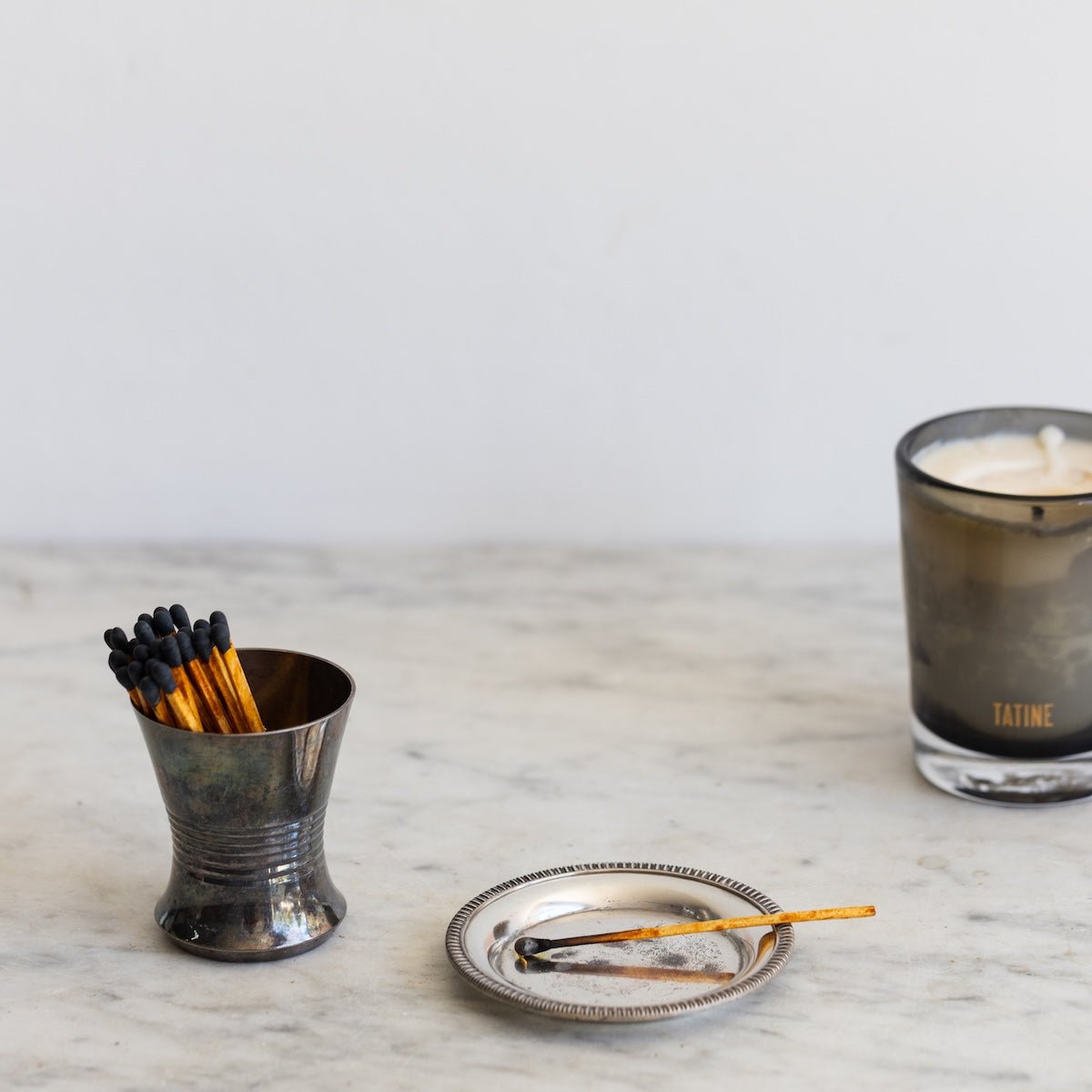 Silver Match Caddy with Silver Coaster - elsie green - Decor