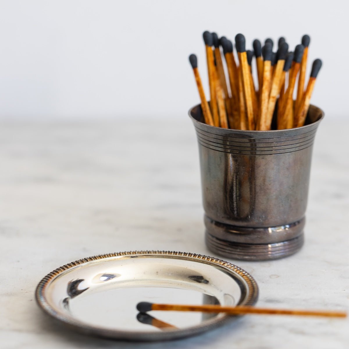 Silver Match Caddy with Silver Coaster - elsie green - Decor