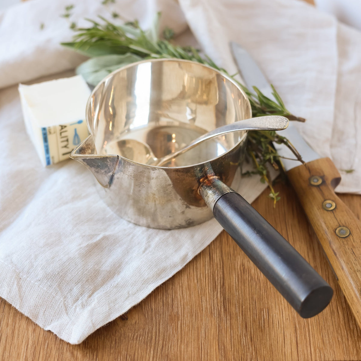 Silver Sauce Warmer with Silver Spoon - elsie green - the french kitchen