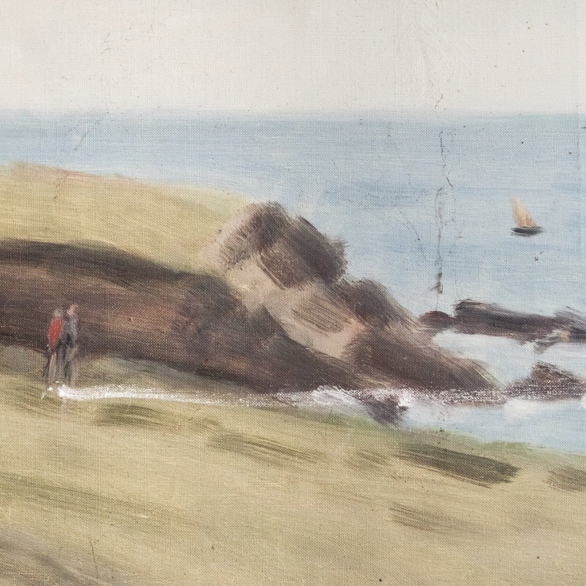 Small Figures on Sandy Beach Oil Painting - elsie green - art