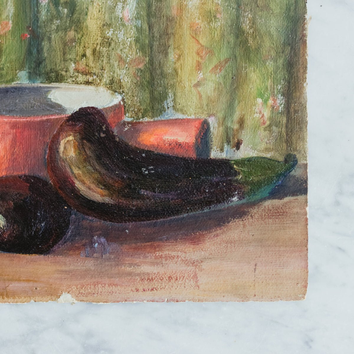 Still Life with Eggplant & Copper Pot Oil Painting - elsie green - art