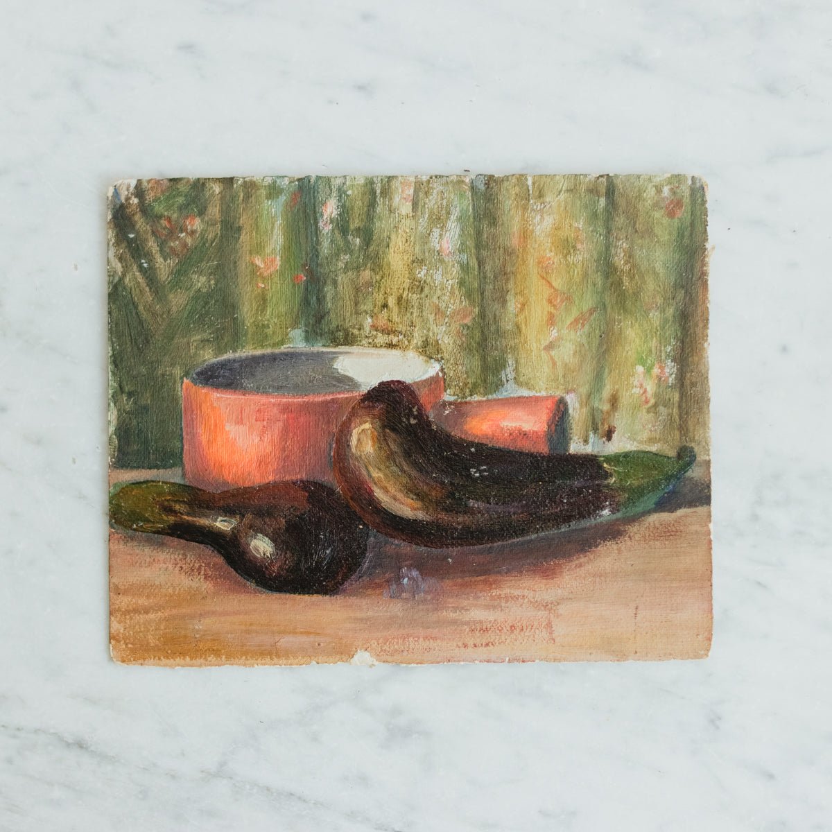 Still Life with Eggplant & Copper Pot Oil Painting - elsie green - art