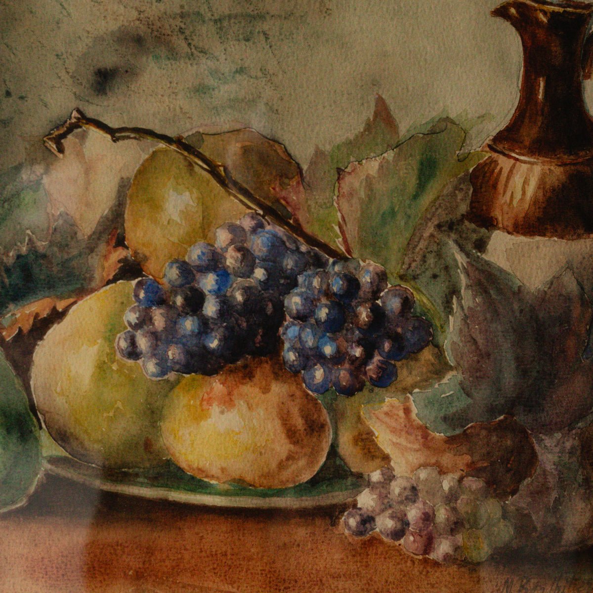 Still Life with Grapes and Pears Watercolor Painting - elsie green - art