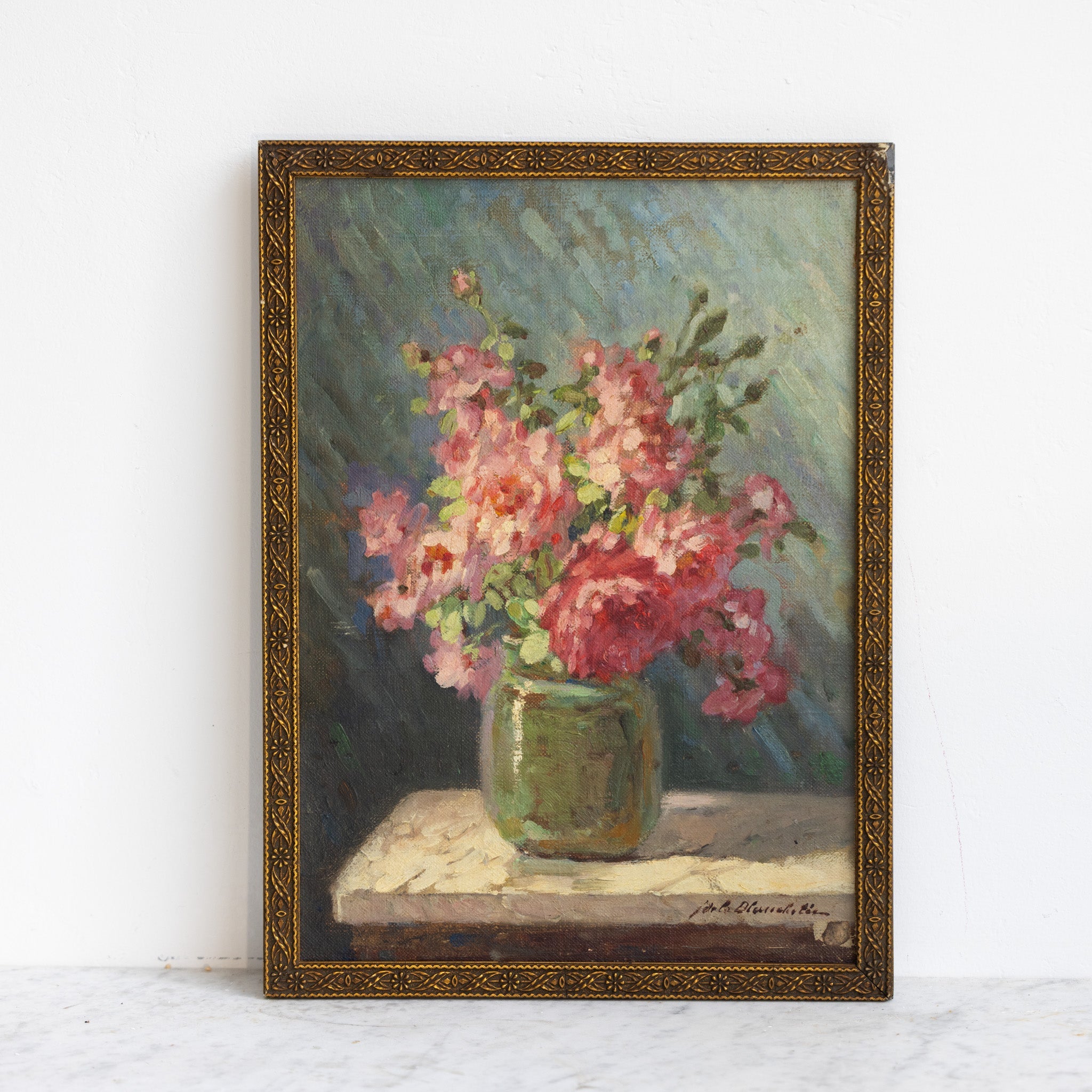 Still Life with Pink Flowers Oil Painting - elsie green - art