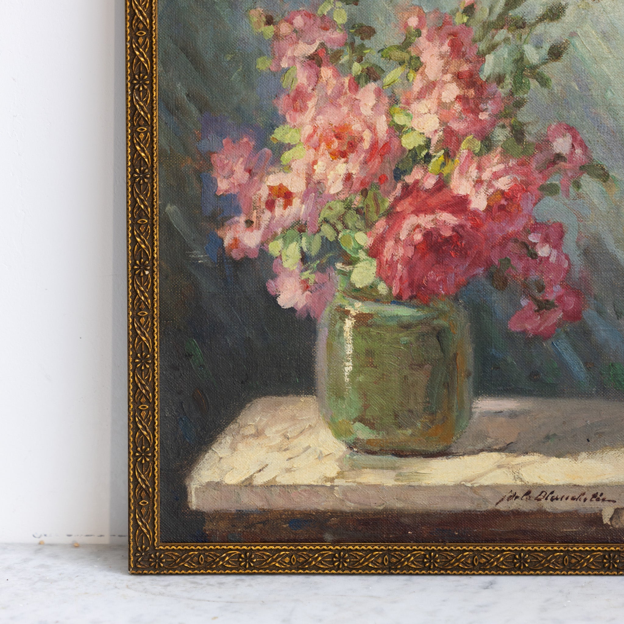 Still Life with Pink Flowers Oil Painting - elsie green - art