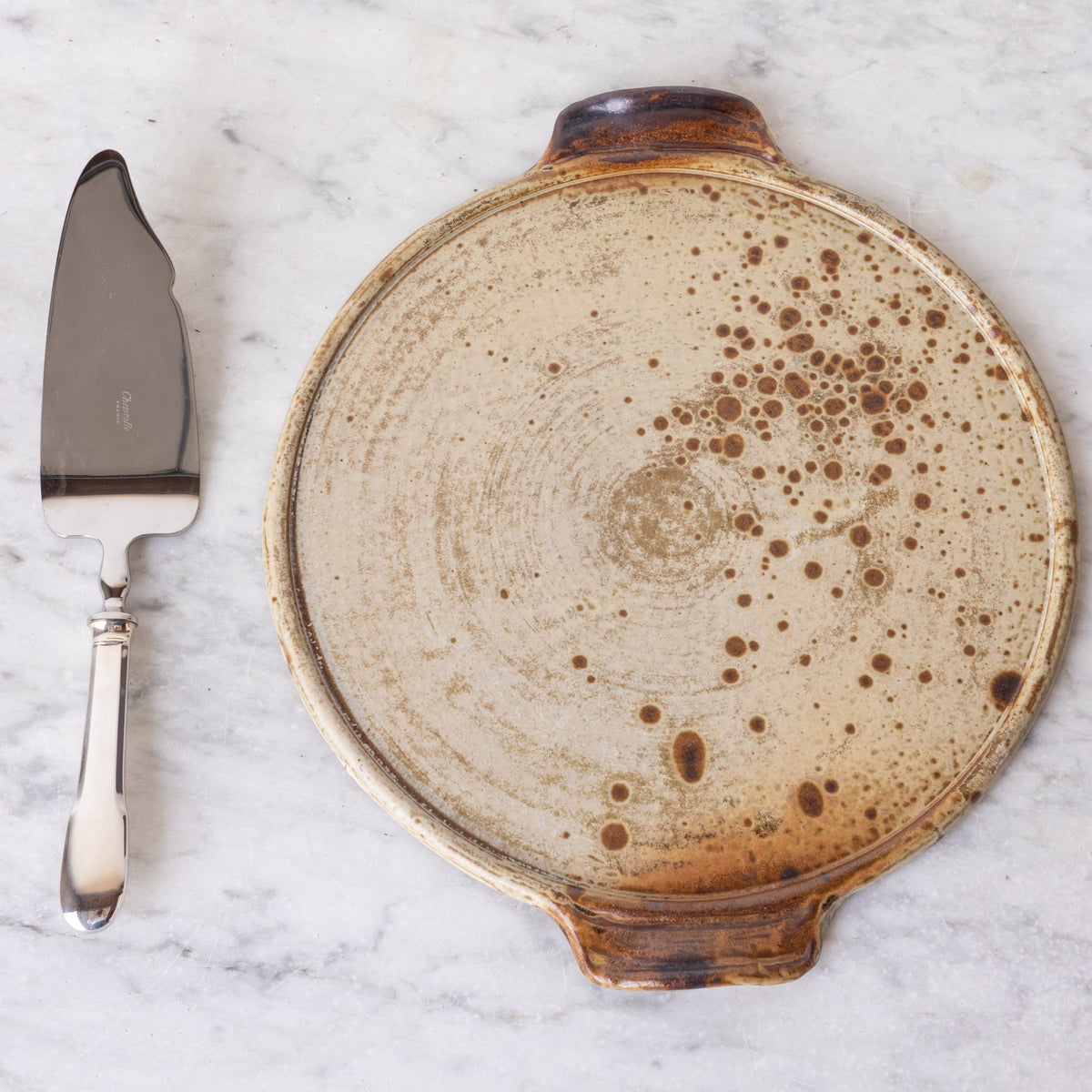 Stoneware Platter with Christofle Pie Server - elsie green - the french kitchen