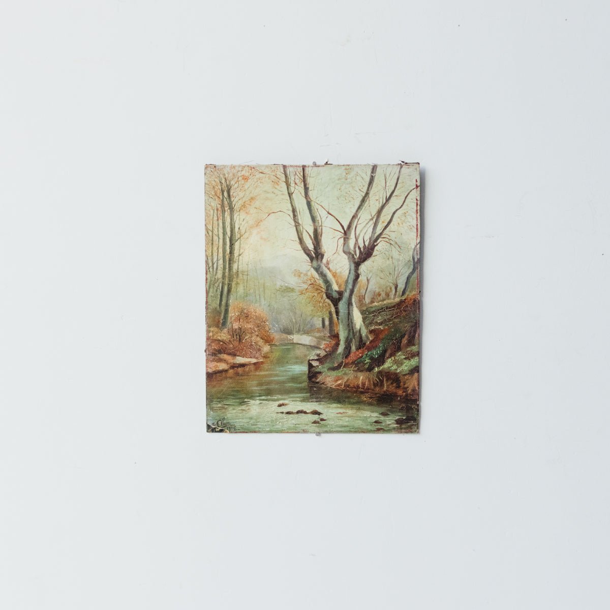 Stream with Lone Tree Oil Painting | Dated 1916 - elsie green - art