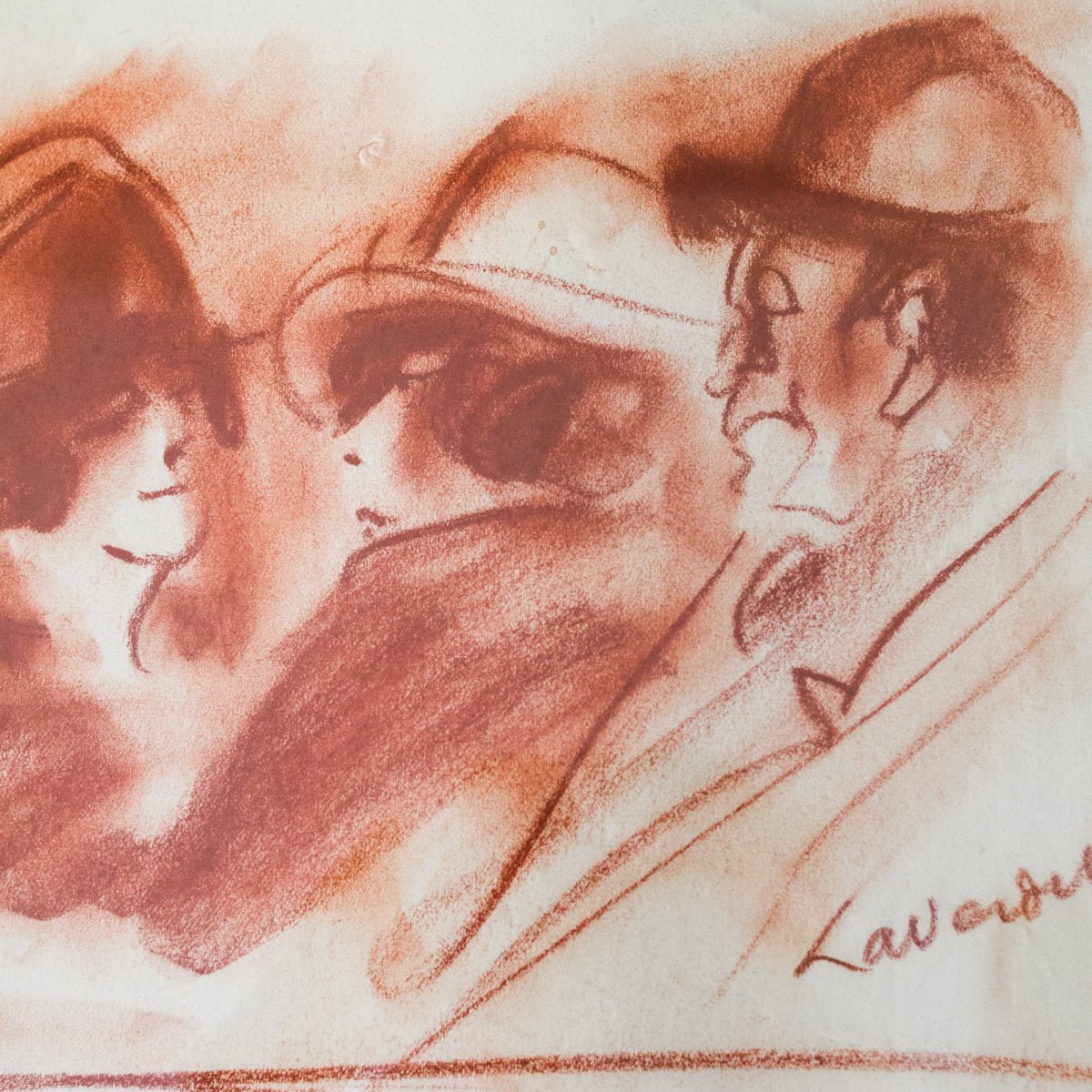 Three Figures in Conte Crayon Drawing - elsie green - art