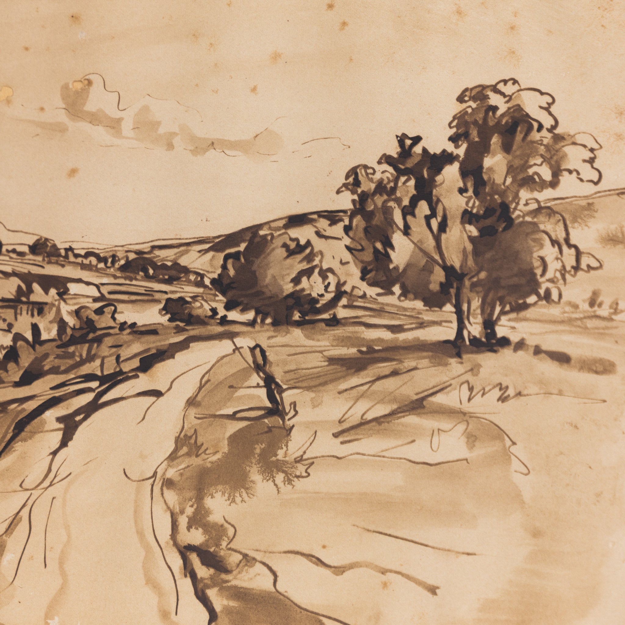 Tree Lined Path Ink Drawing - elsie green - art