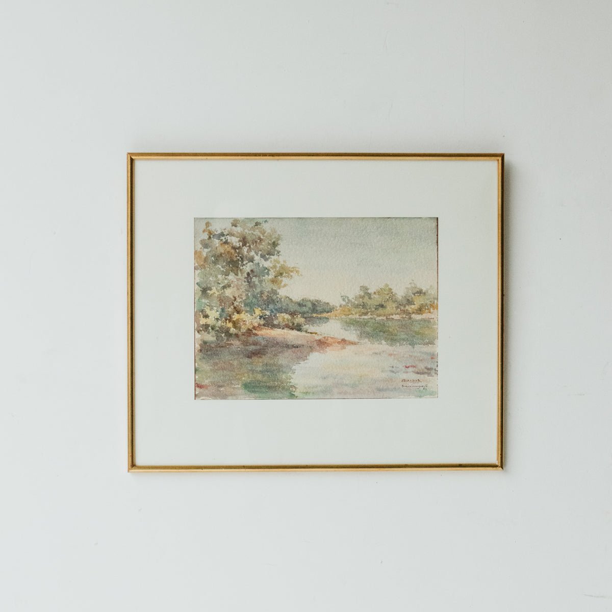 Tree Lined Pond Watercolor Painting - elsie green - art