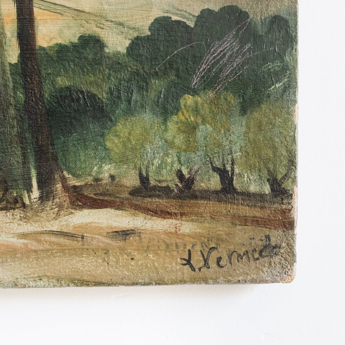 Tree Overlooking Village Oil Painting - elsie green - art