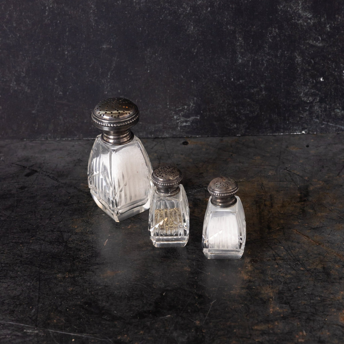 Trio of Crystal and Sterling Shakers - elsie green - the french kitchen