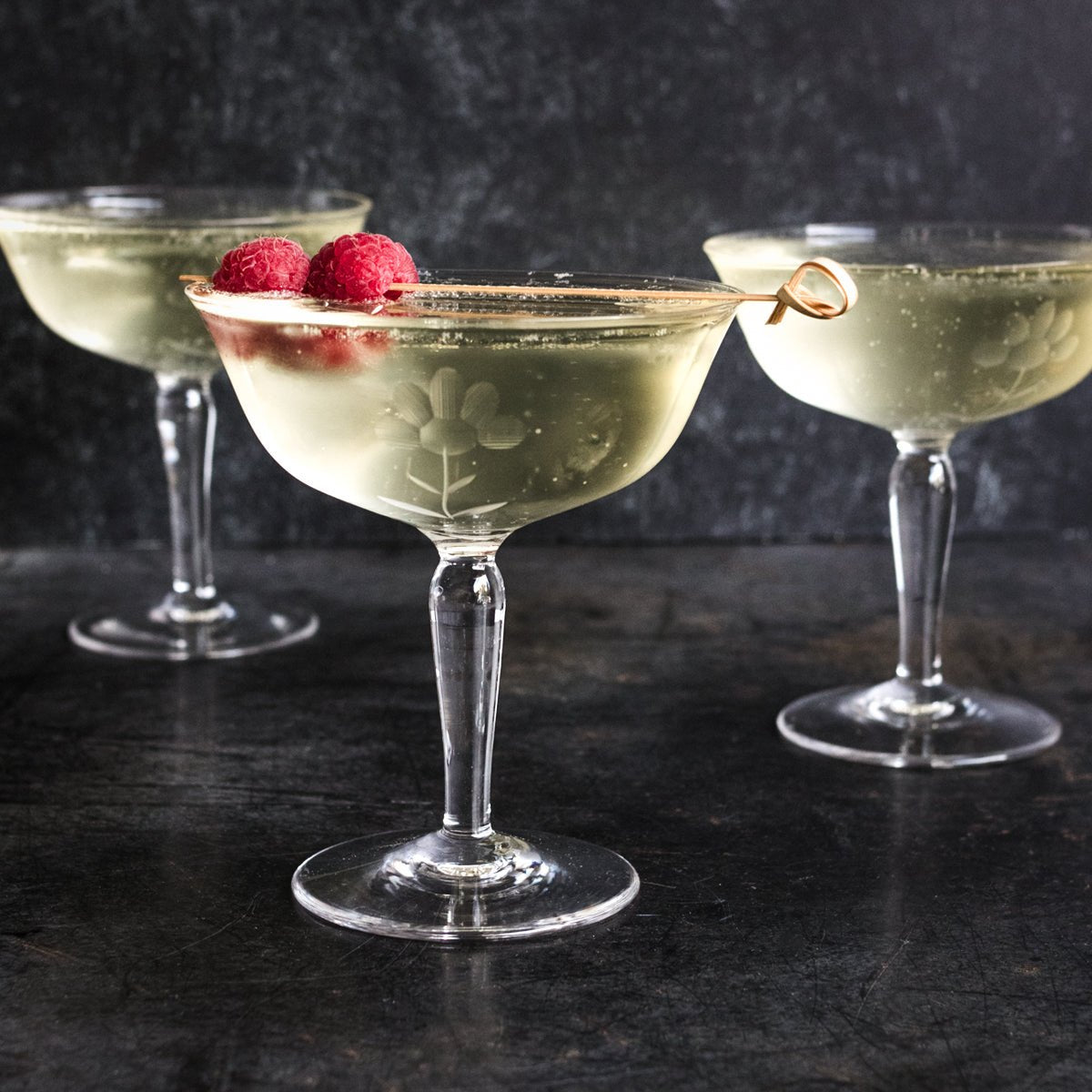 Trio Of Etched Champagne Coupes - elsie green - The French Kitchen