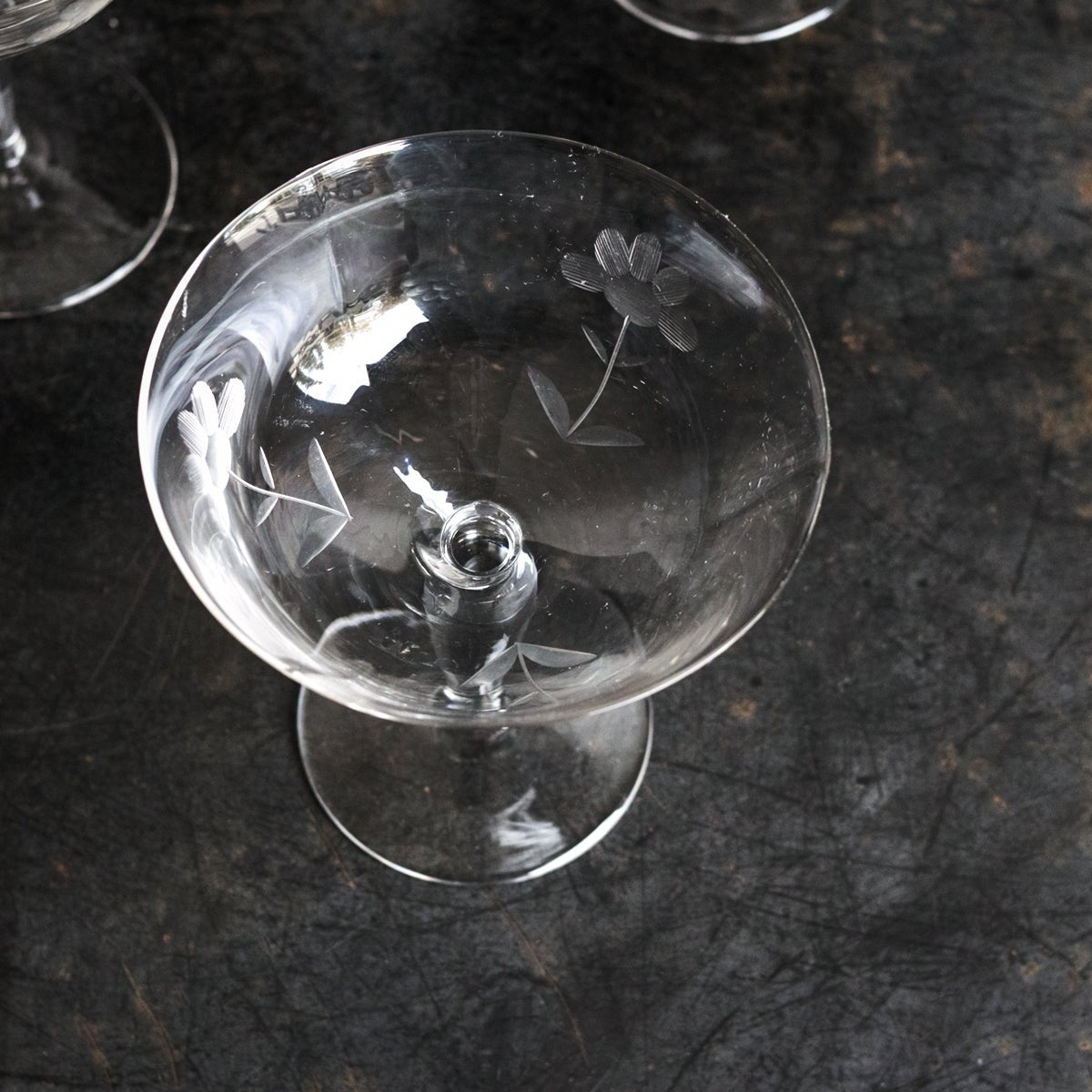 Trio Of Etched Champagne Coupes - elsie green - The French Kitchen