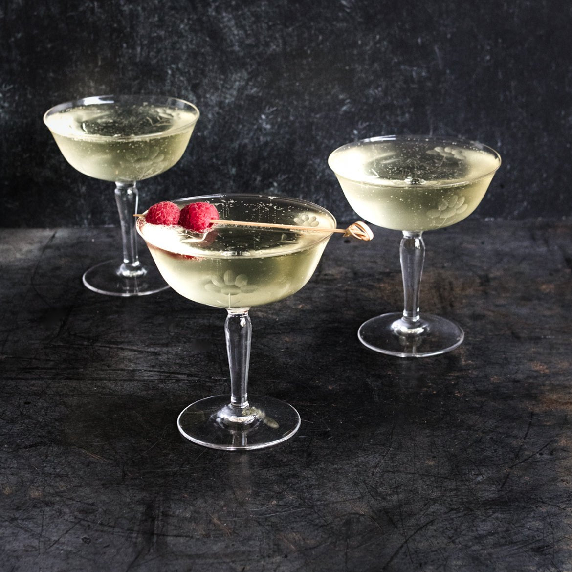 Trio Of Etched Champagne Coupes - elsie green - The French Kitchen