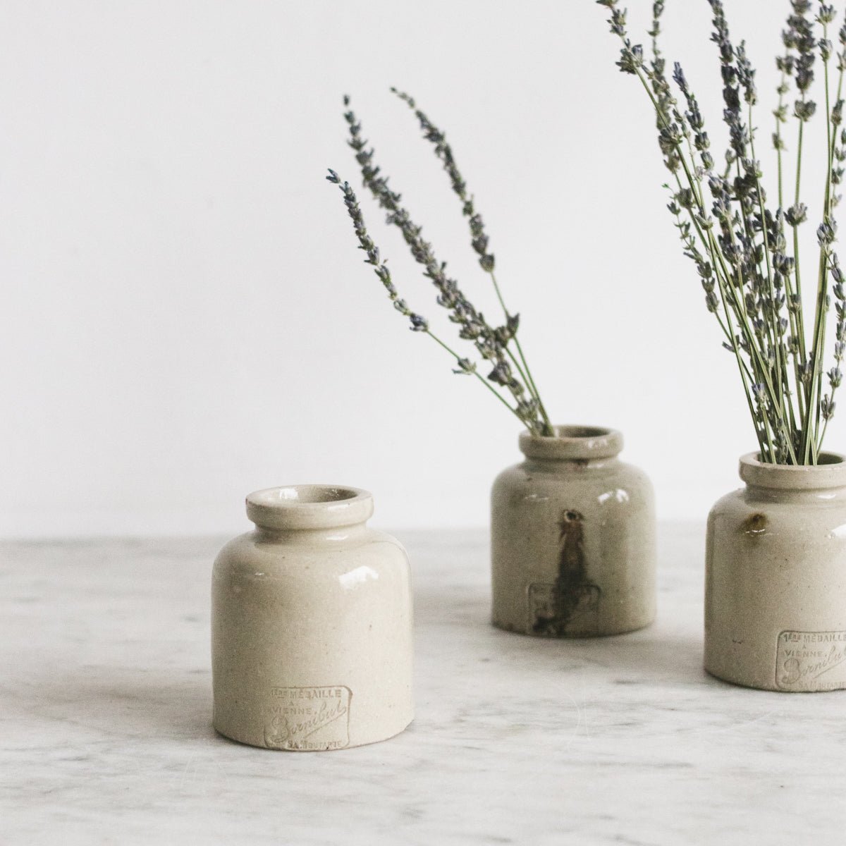 Trio of Petite Stoneware Mustard Pots - elsie green - The French Kitchen