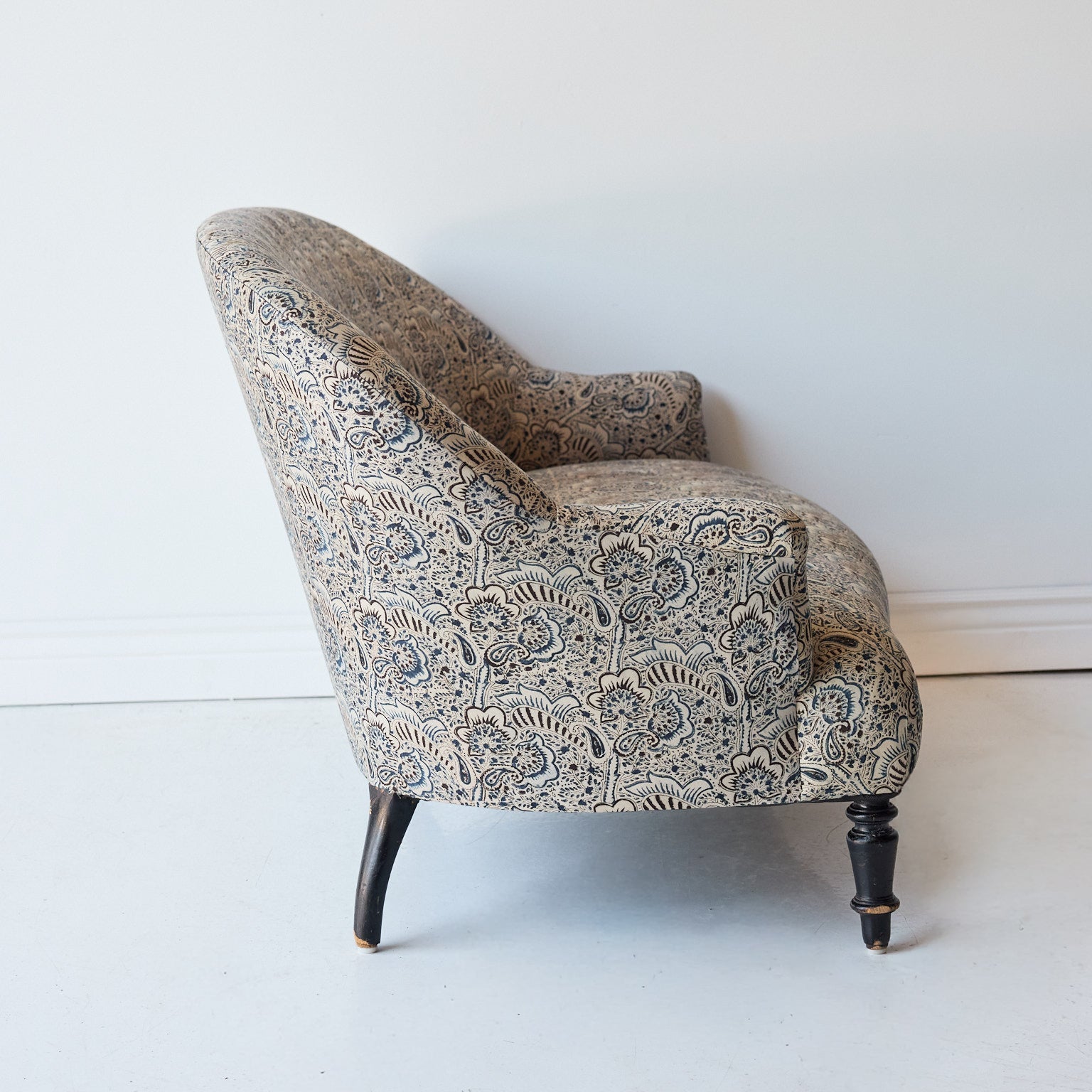 Upholstered Vintage Crapaud Settee | Alexandra Indigo - elsie green - Furniture