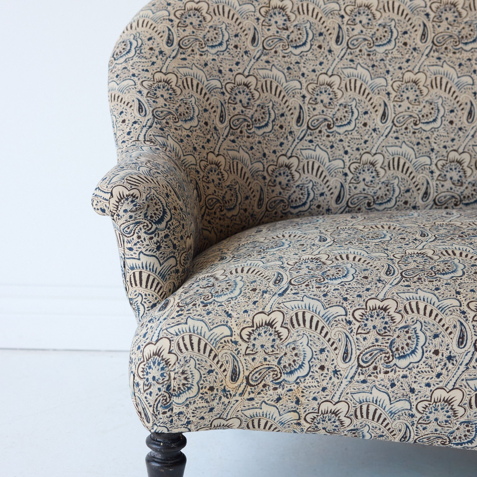 Upholstered Vintage Crapaud Settee | Alexandra Indigo - elsie green - Furniture
