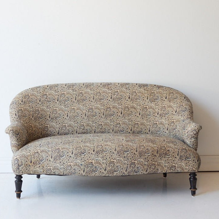 Upholstered Vintage Crapaud Settee | Alexandra Indigo - elsie green - Furniture