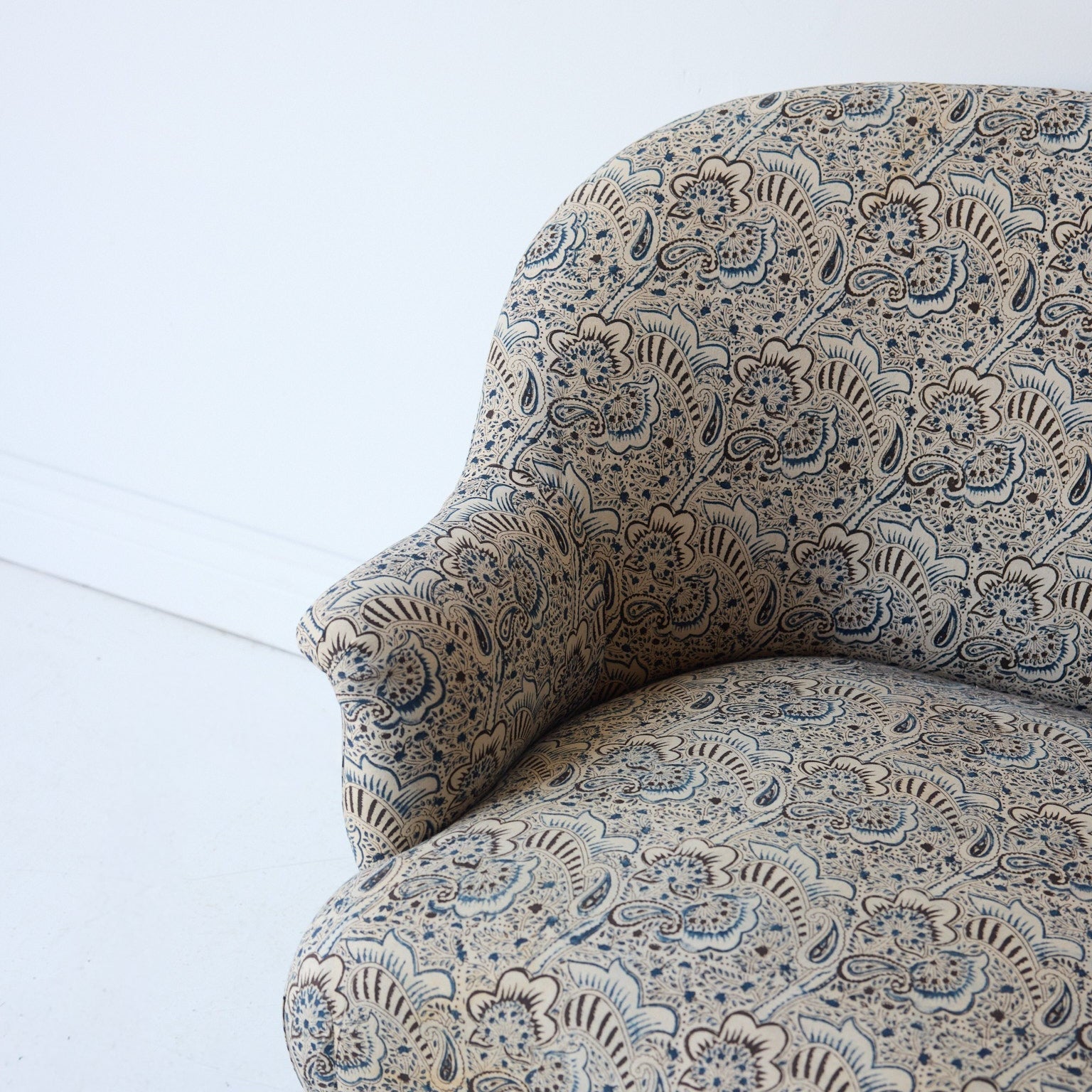 Upholstered Vintage Crapaud Settee | Alexandra Indigo - elsie green - Furniture