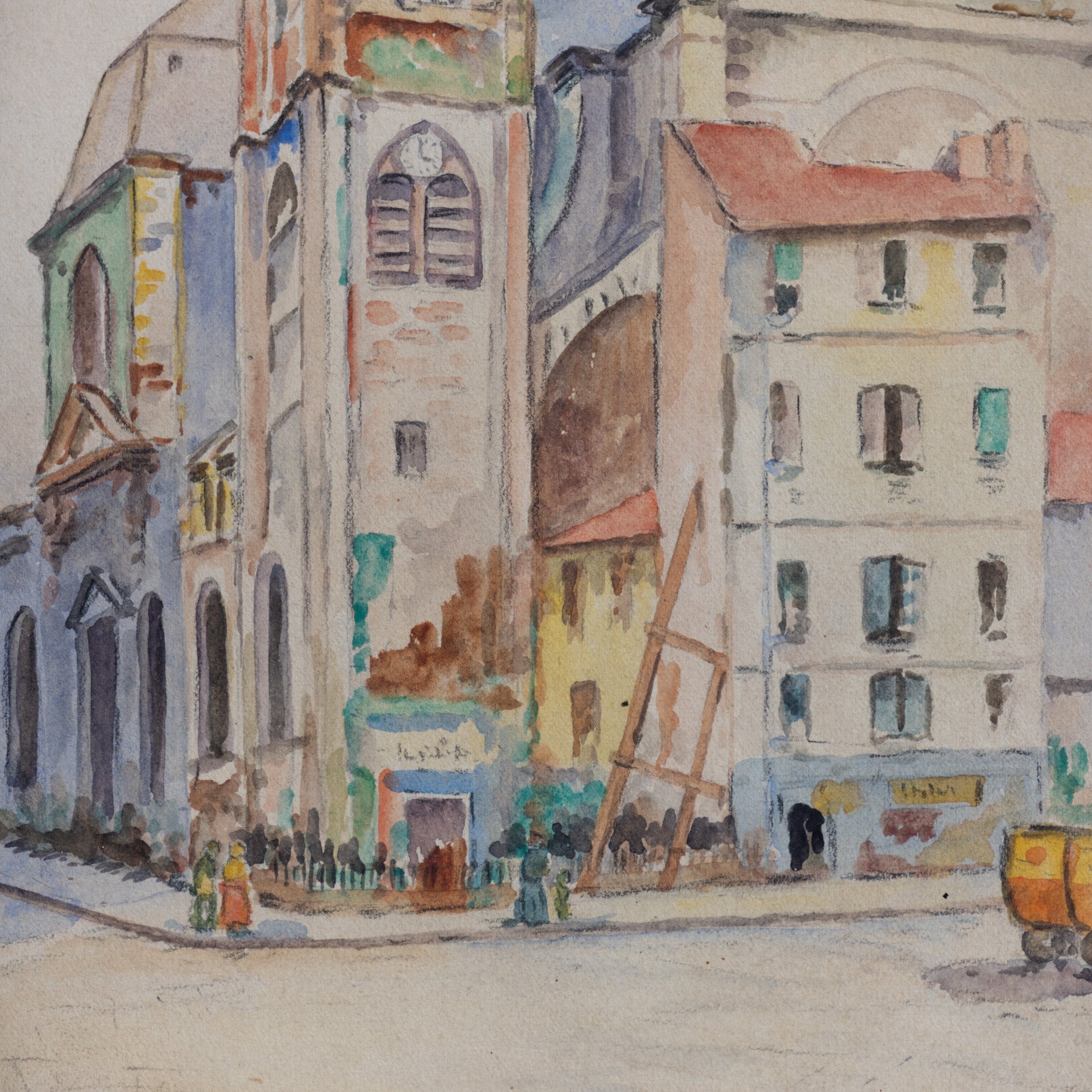Village Scene Watercolor Painting - elsie green - art