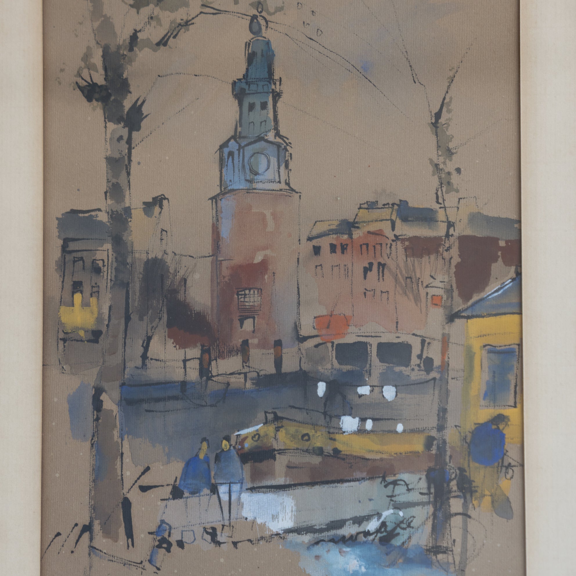 Village with Chapel Watercolor Painting - elsie green - art