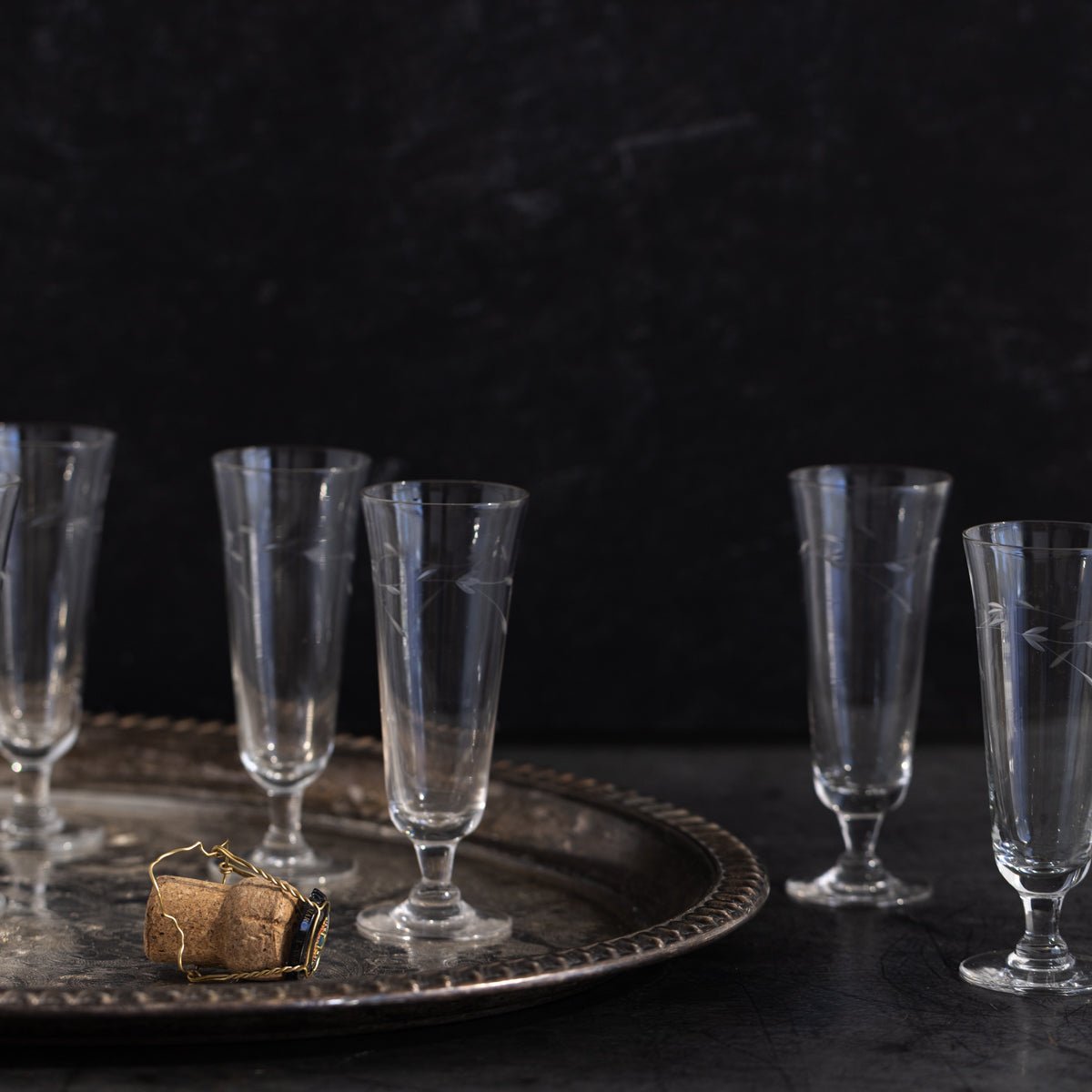 Vintage Etched Flute Set of 14 - elsie green - the french kitchen