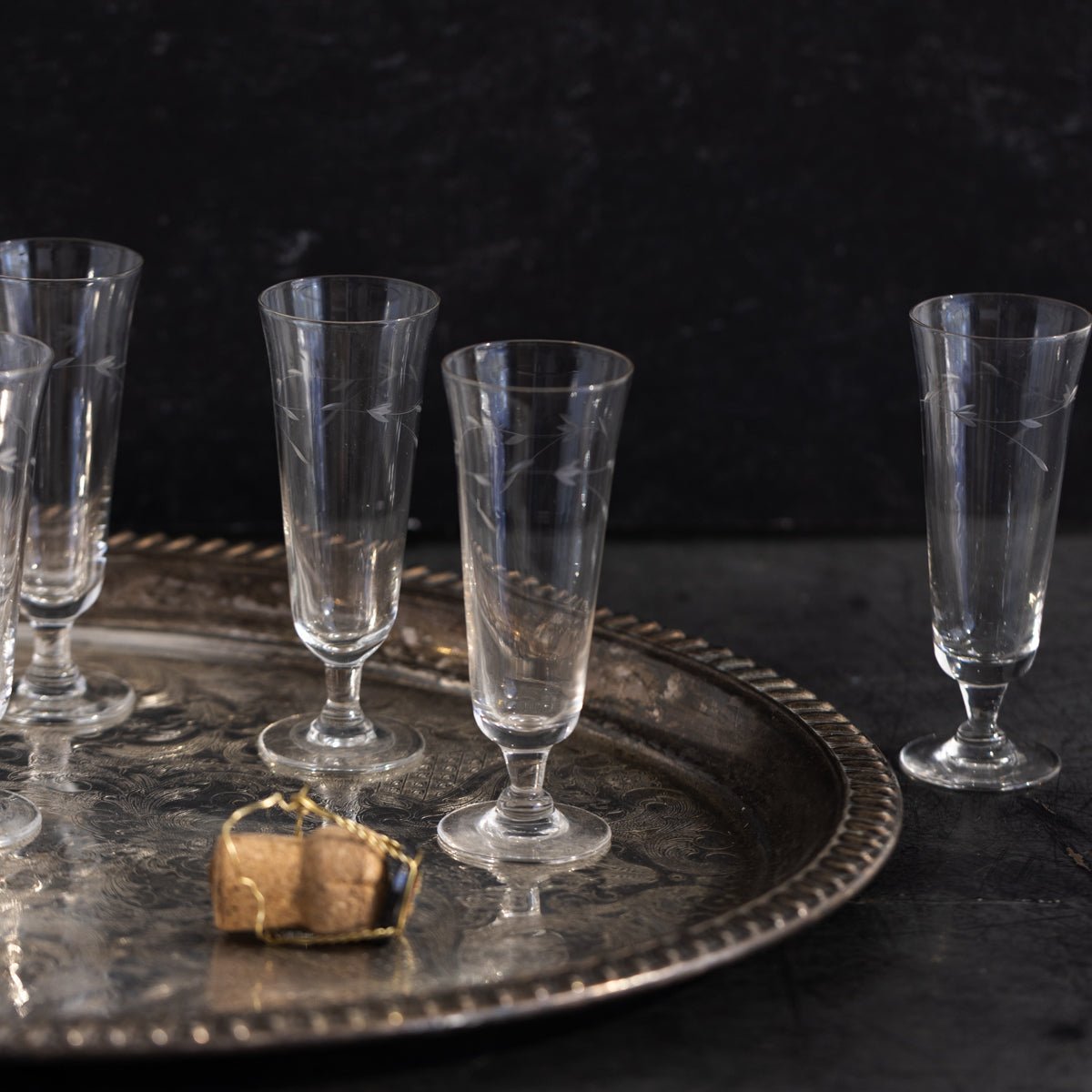 Vintage Etched Flute Set of 14 - elsie green - the french kitchen