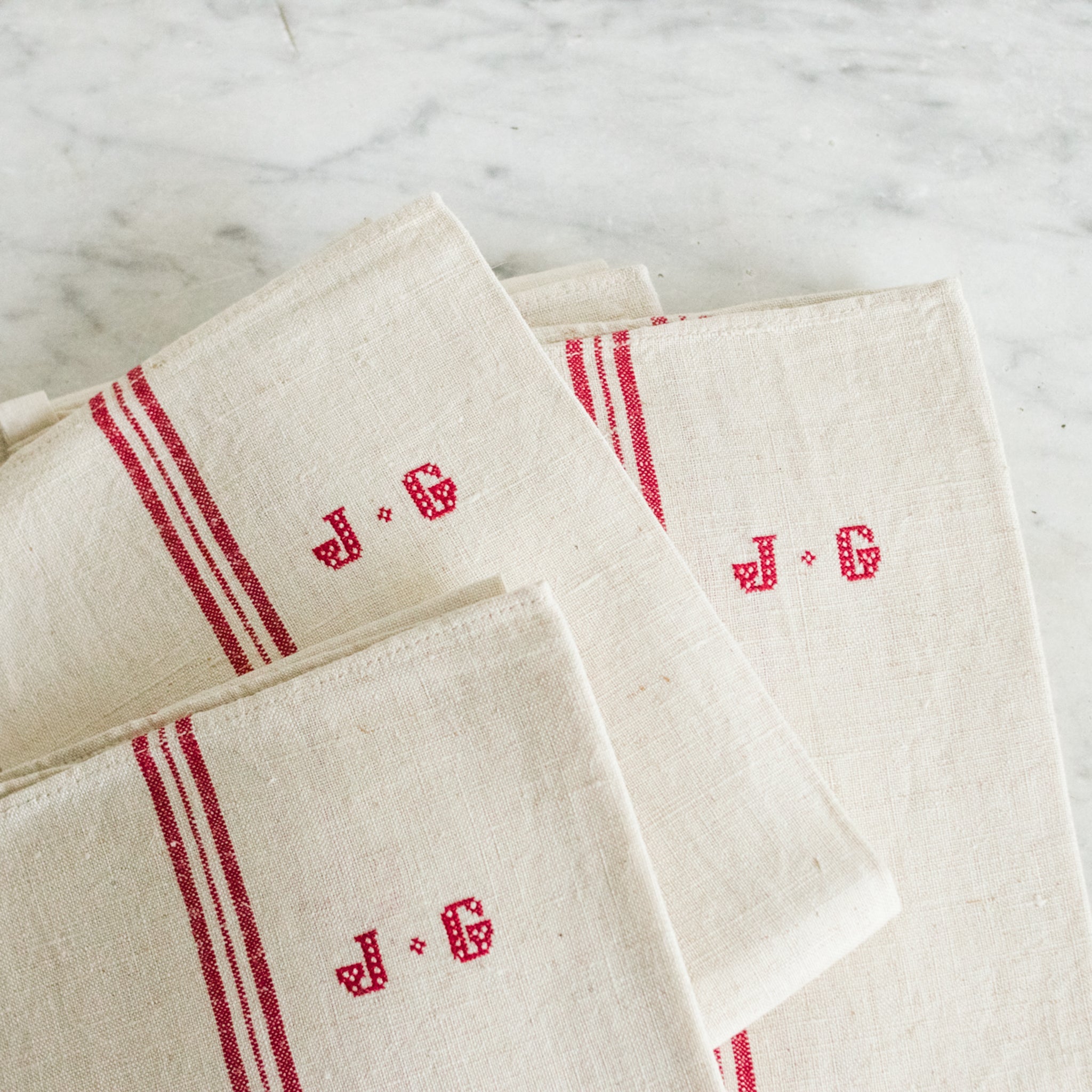 Vintage French Kitchen Towel Set of 7 - elsie green - textiles