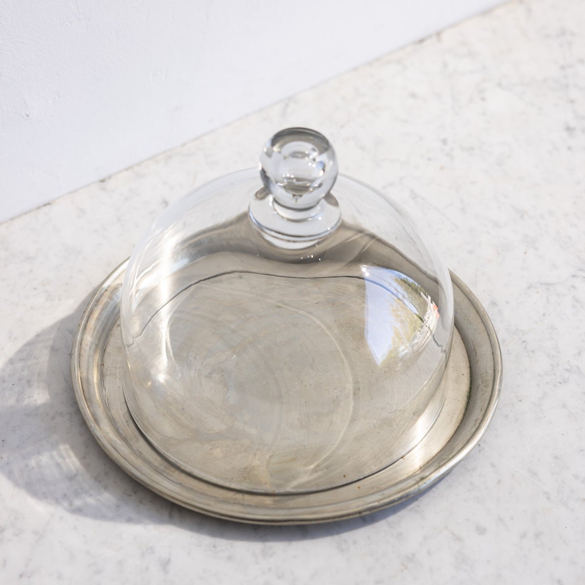 Vintage Glass Cake Dome & Antique Halphen Silver Platter - elsie green - the french kitchen