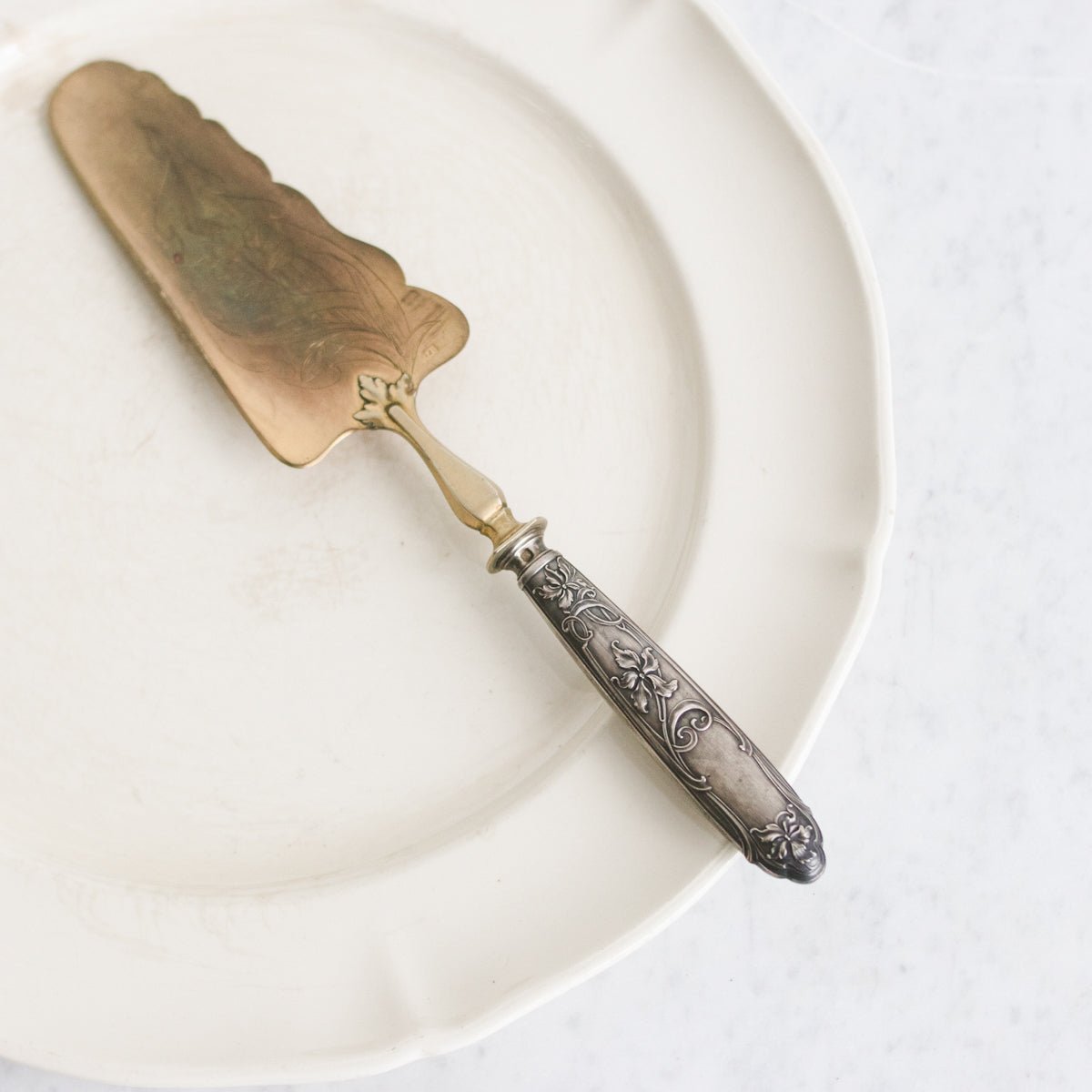 Vintage Ironstone Platter With Silver Tart Server - elsie green - The French Kitchen