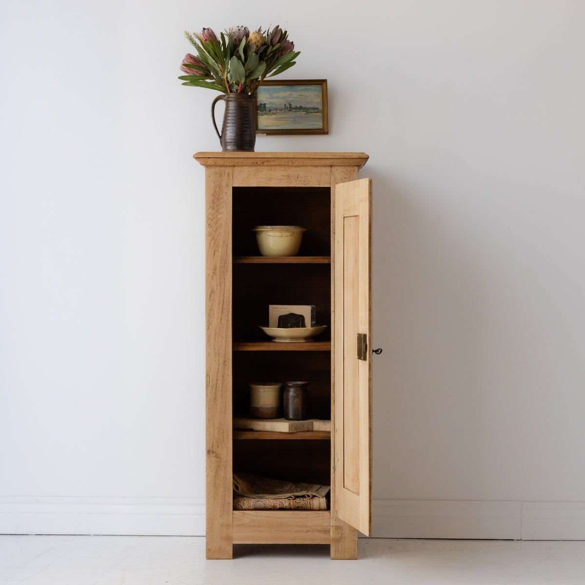 Vintage Oak Linen Cabinet - elsie green - furniture