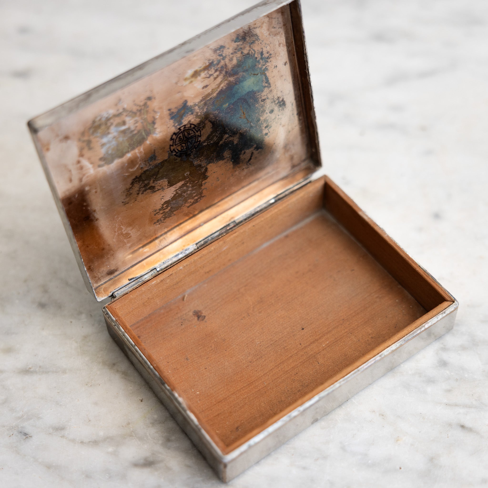 Vintage Silver Cigarette Box with Set of 9 Salt Spoons - elsie green - decor