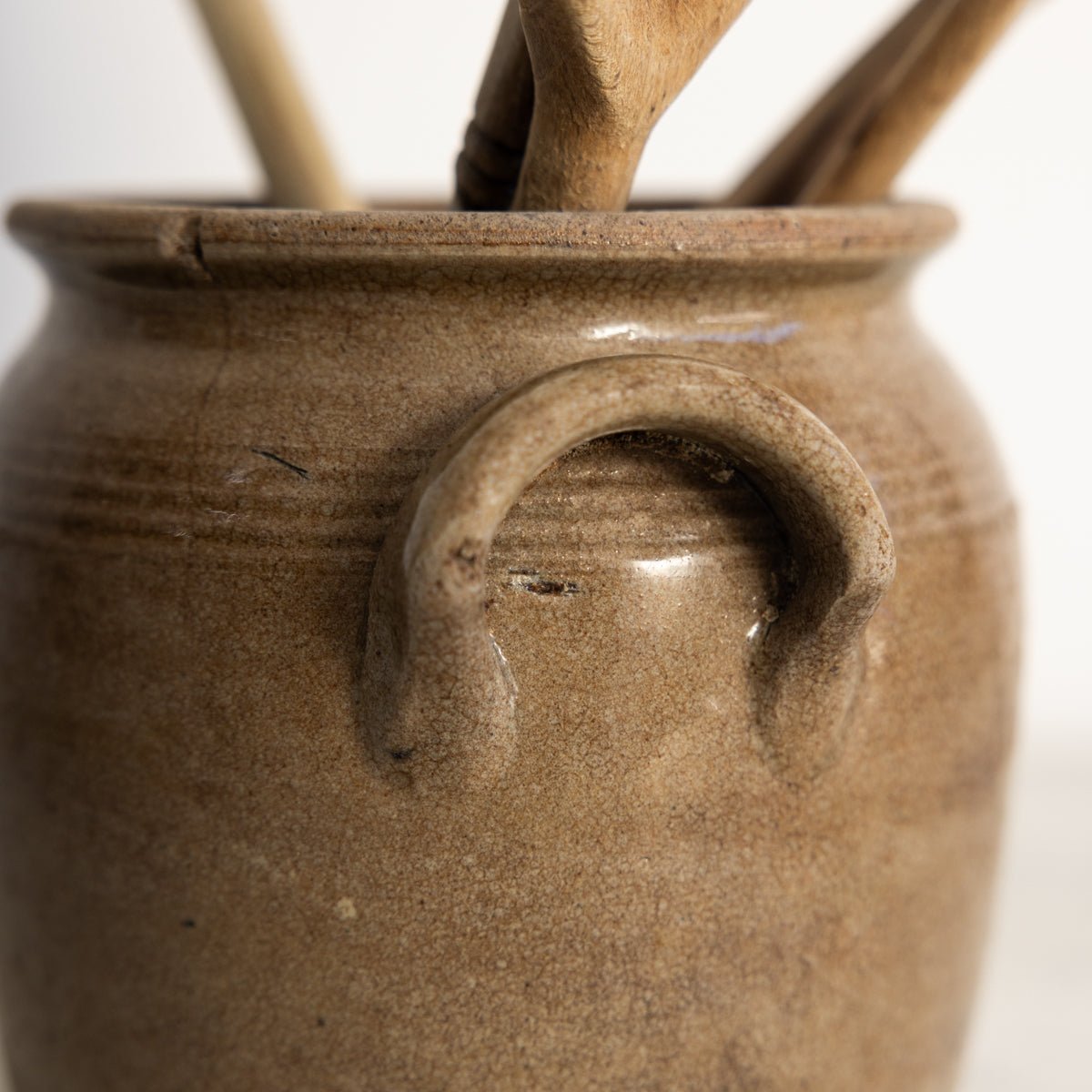 Vintage Stoneware Crock with Wood Spoons - elsie green - the french kitchen