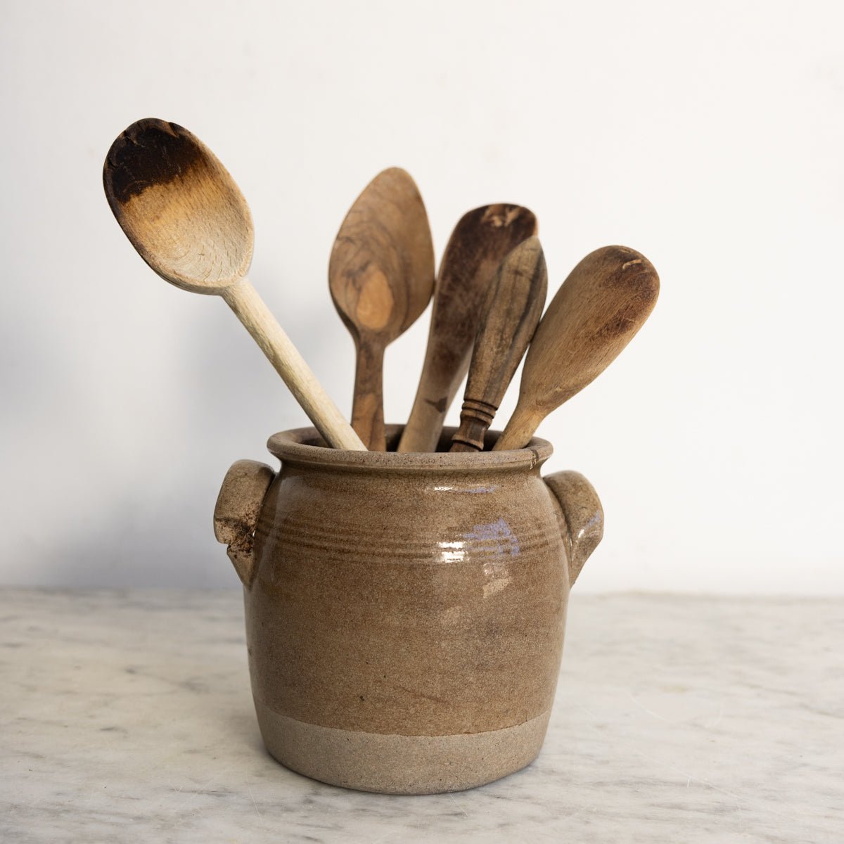 Vintage Stoneware Crock with Wood Spoons - elsie green - the french kitchen