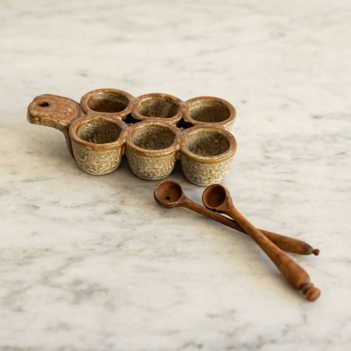 Vintage Stoneware Escargot Tray with Petite Spoons - elsie green - the french kitchen