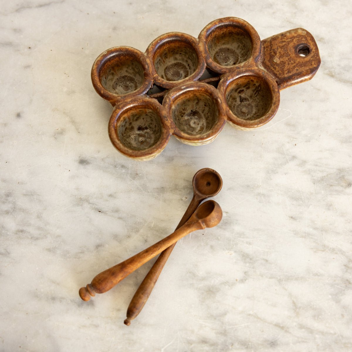 Vintage Stoneware Escargot Tray with Petite Spoons - elsie green - the french kitchen