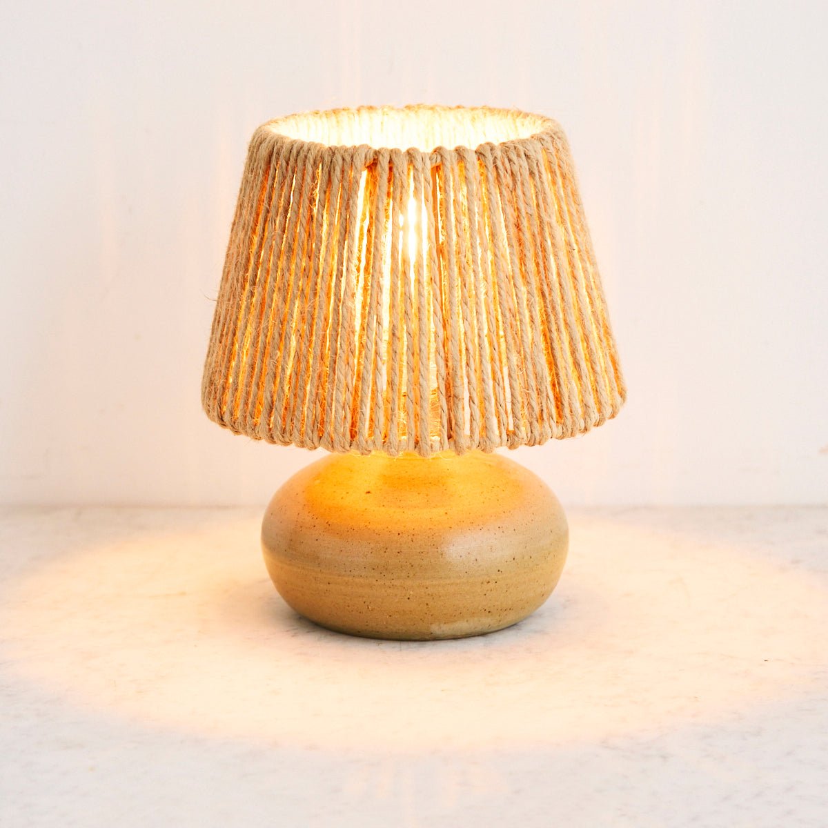 Vintage Stoneware Lamp with Hemp Shade - elsie green - decor