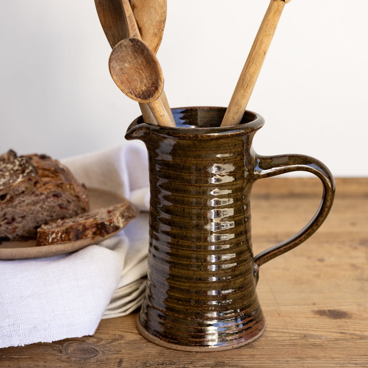 Vintage Stoneware Pitcher with Wood Spoons - elsie green - the french kitchen