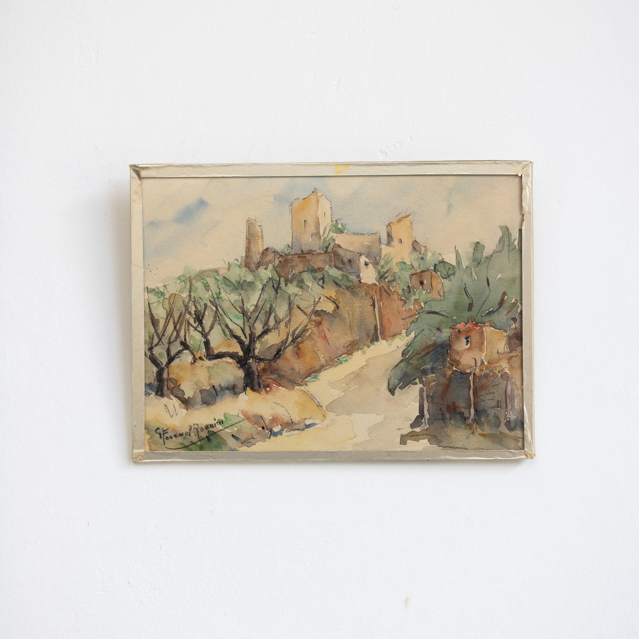 Vintage Watercolor Painting with Chateau - elsie green - art