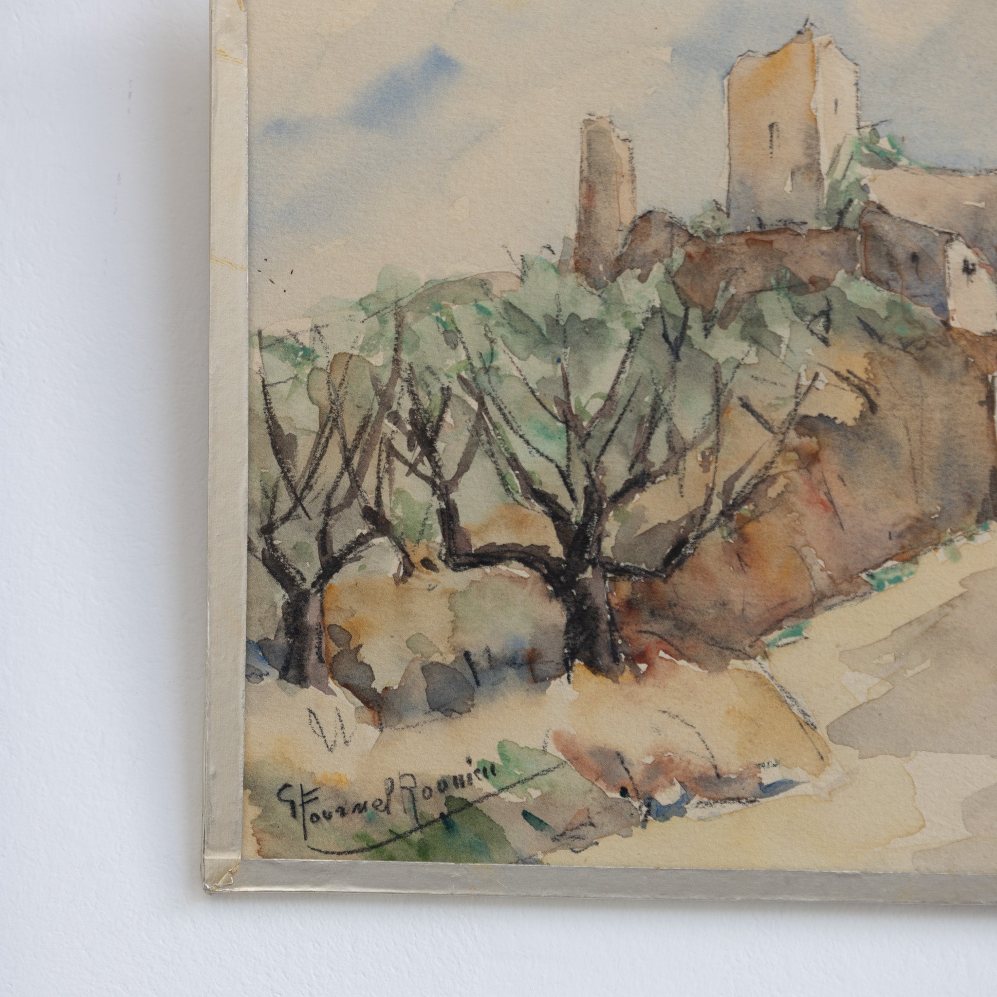 Vintage Watercolor Painting with Chateau - elsie green - art
