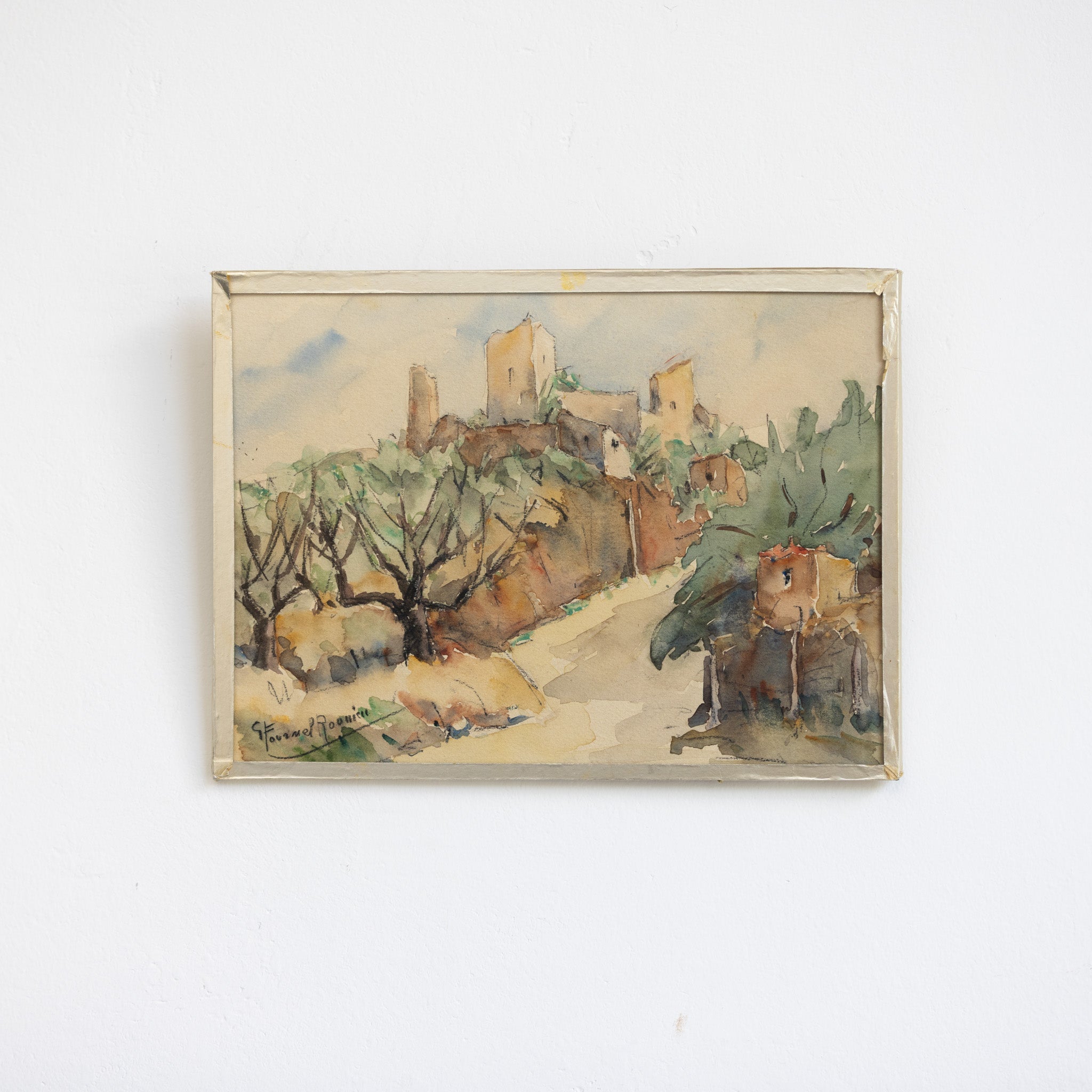 Vintage Watercolor Painting with Chateau - elsie green - art