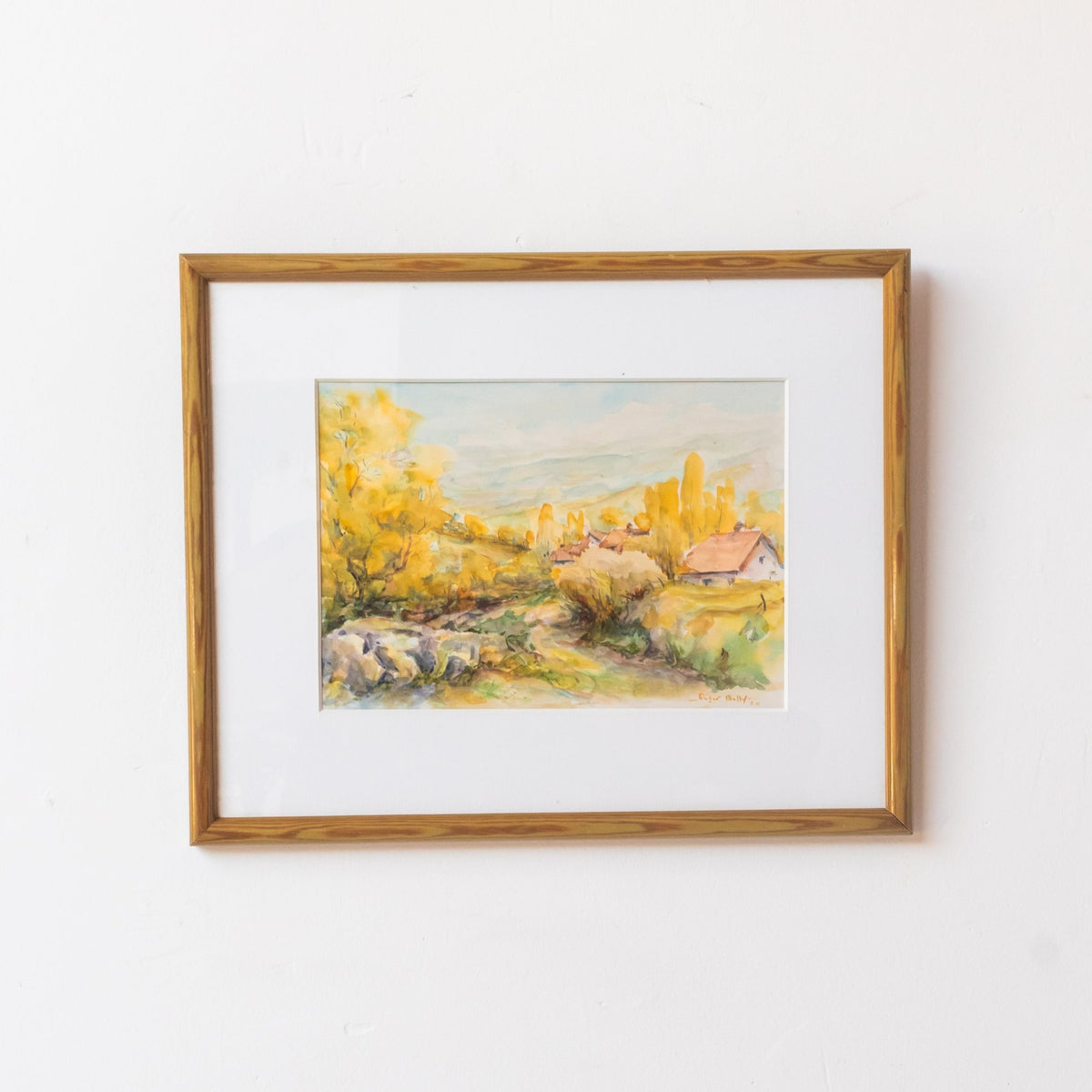 Watercolor with Farmhouse and Riverbed - elsie green - art