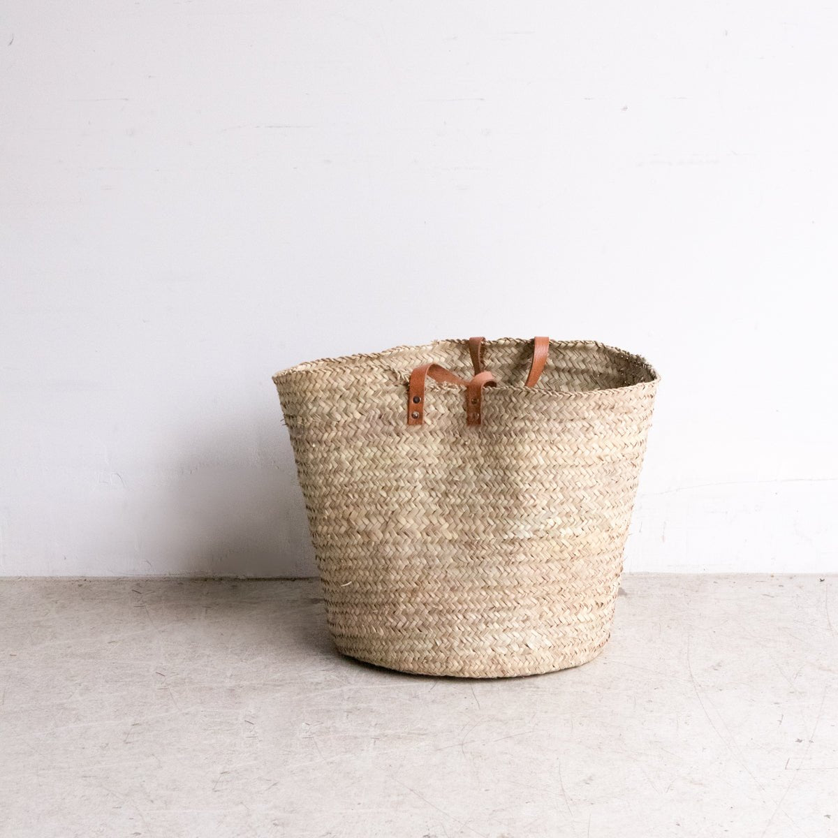 Wide Basket with Leather Handles - elsie green - Decor