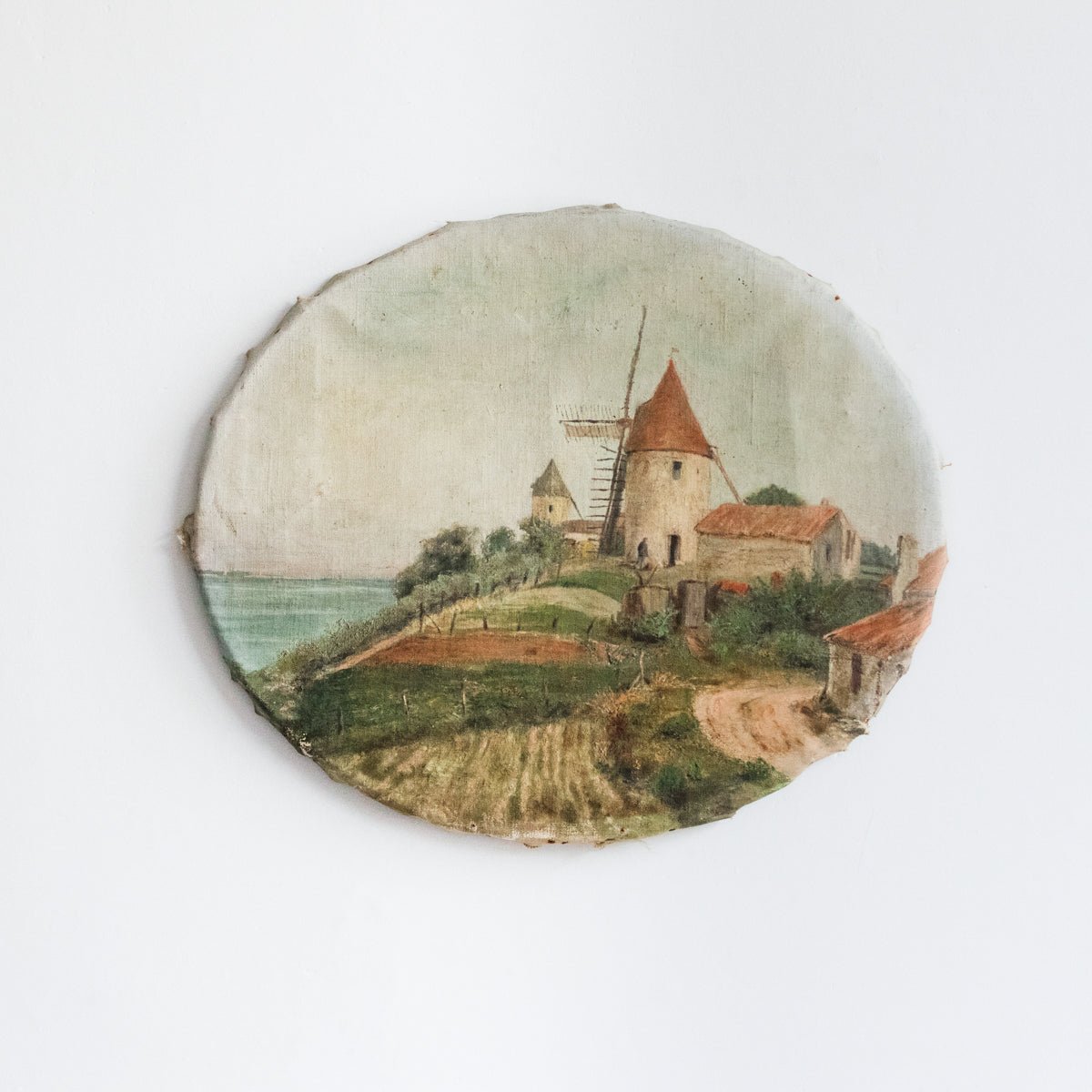 Windmill on Oval Canvas Oil Painting - elsie green - art